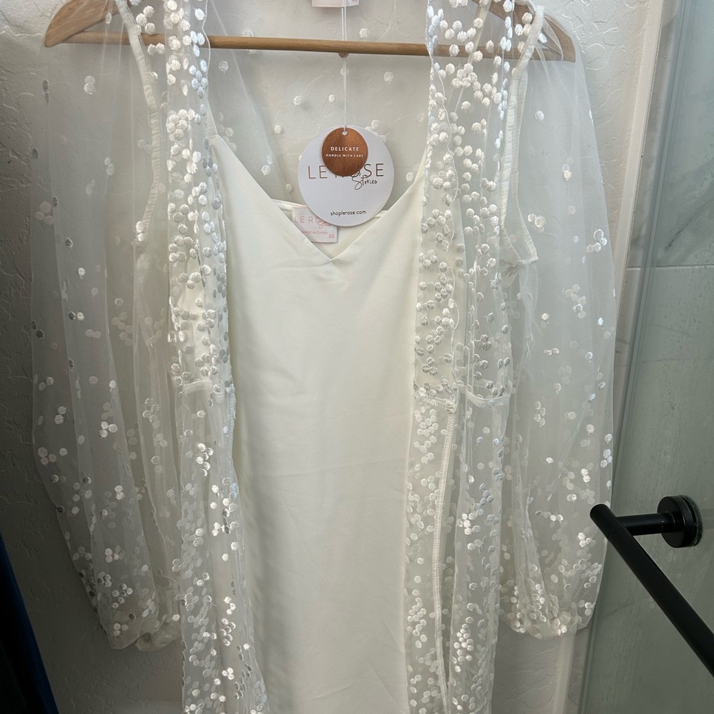 White get ready robe with Sheer Embellished Sleeves
